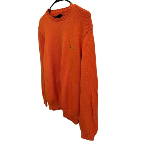 Polo By Ralph Lauren Orange Cotton Knit Crewneck Sweater Green Logo Size L - Picture 3 of 10